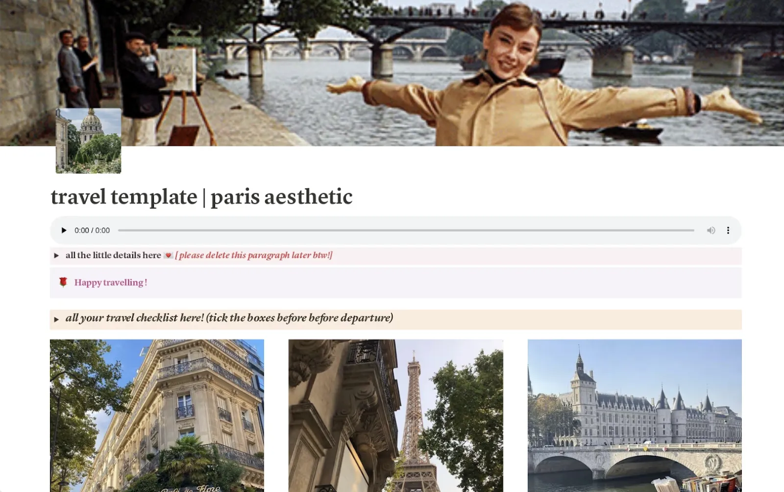 Modèles Notion esthétiques : Planificateur de voyage via Notion