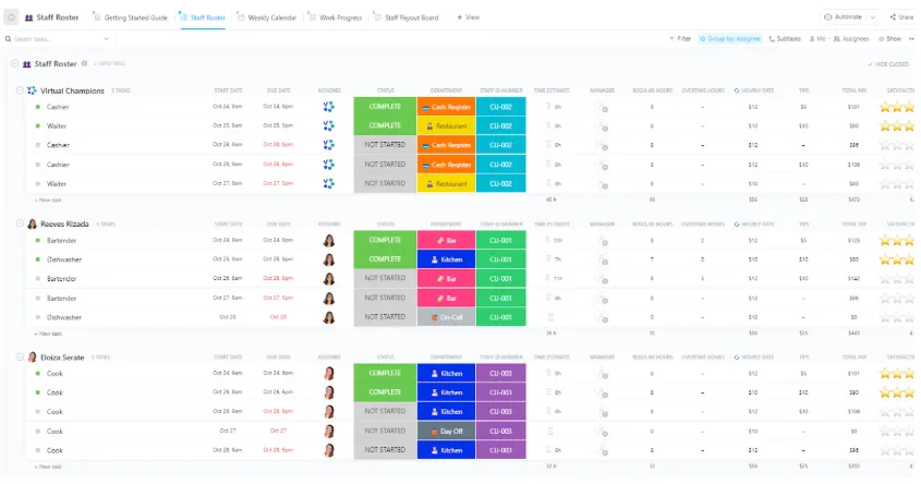Plantilla de lista de personal de ClickUp