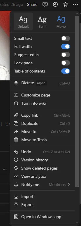 Opciones de exportación en Notion