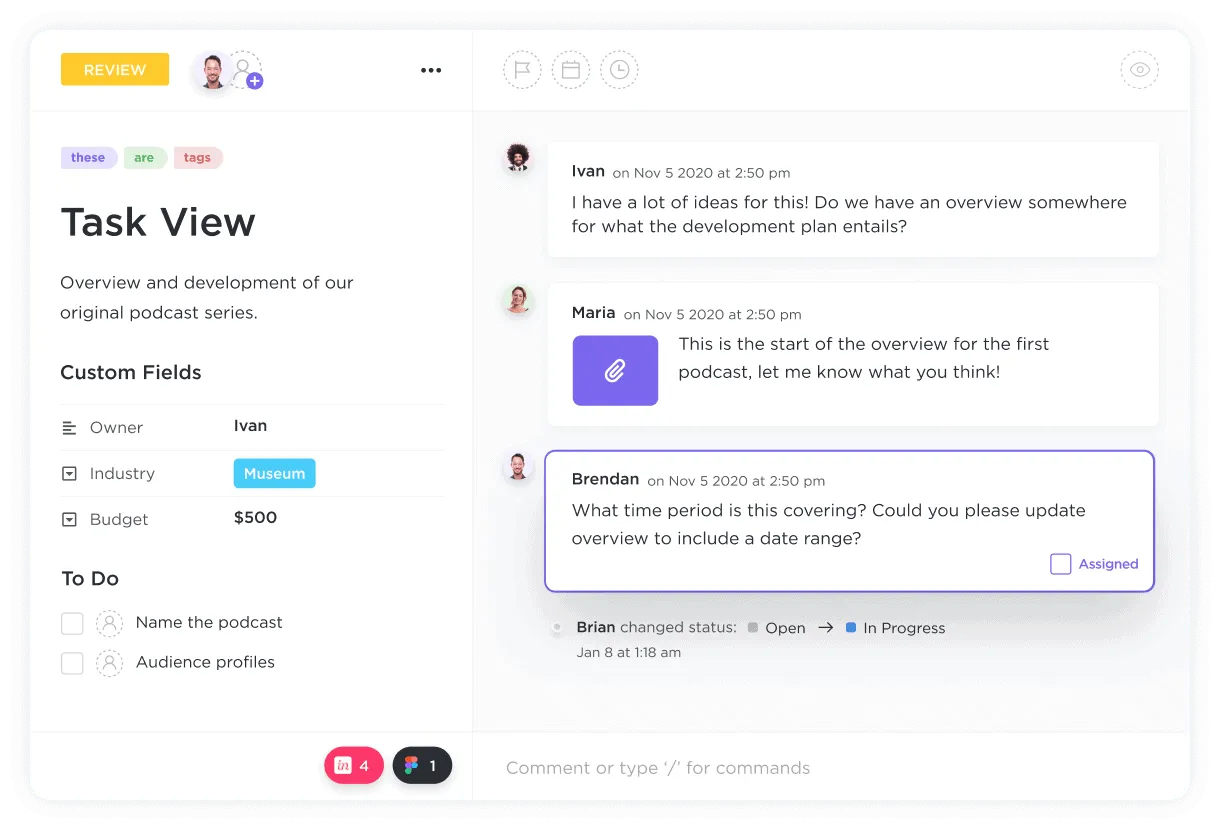ClickUp Assign Comments : Plan de gestion de la construction