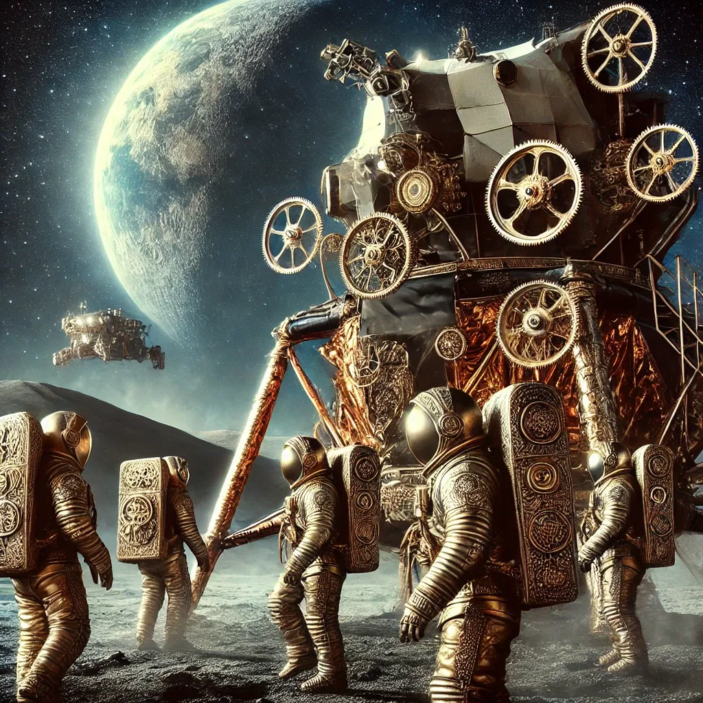 Inspirowana steampunkiem nowa wizja lądowania na Księżycu: podpowiedzi dla DALL·E 3