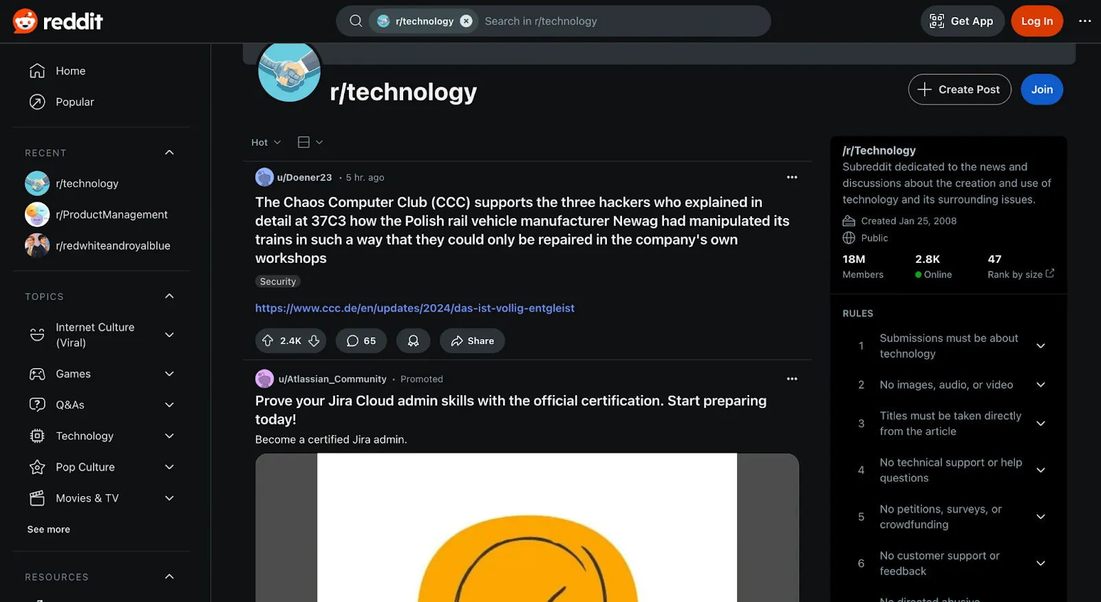 r/technology: 제품 매니저 커뮤니티