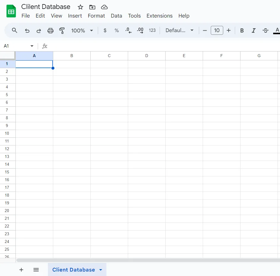 Creazione di un database in Fogli Google Passaggio 1