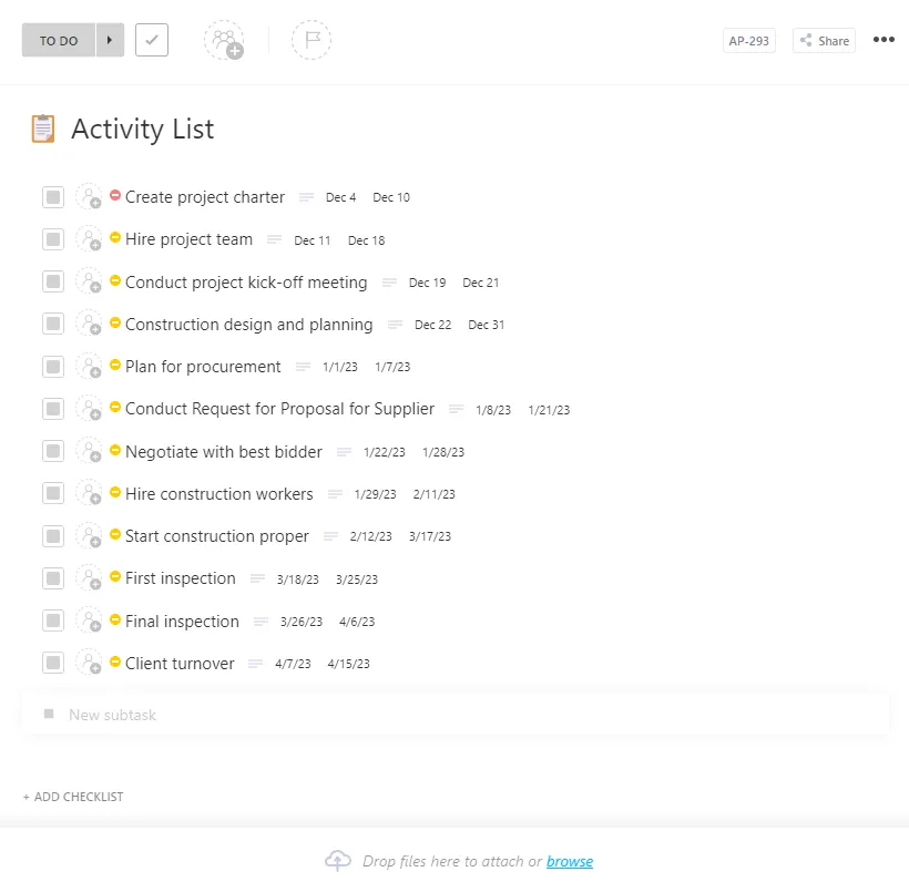 Modello di elenco attività ClickUp: modelli di elementi da intraprendere