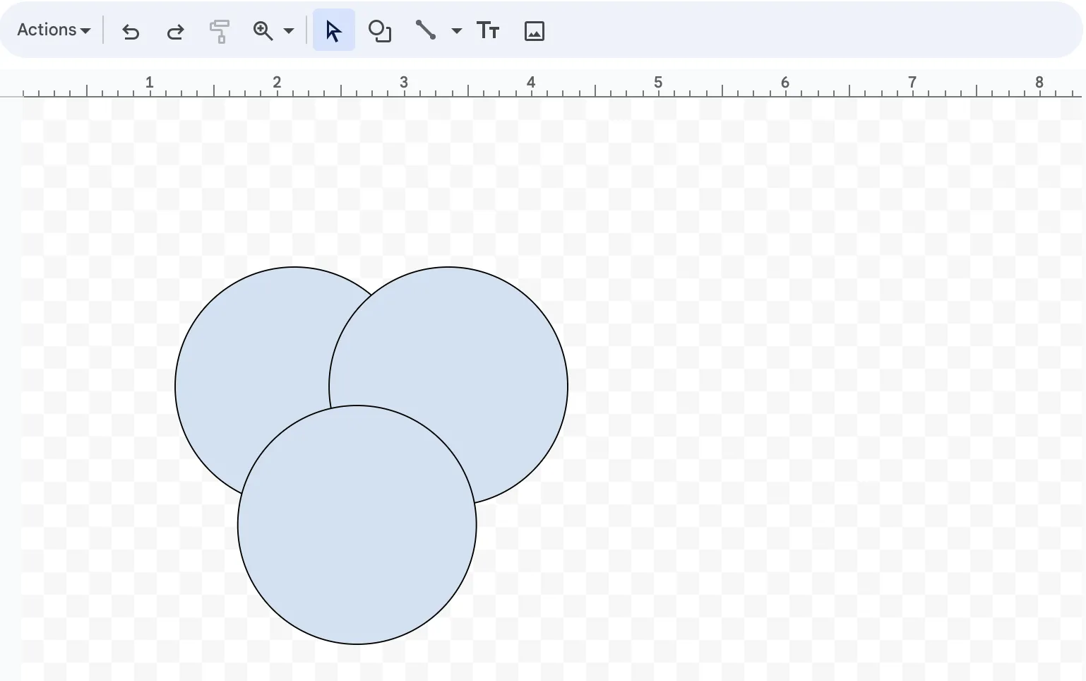 การสร้างวงกลมสามวงที่ซ้อนทับกันสำหรับแผนภาพเวนน์ใน Google Docs