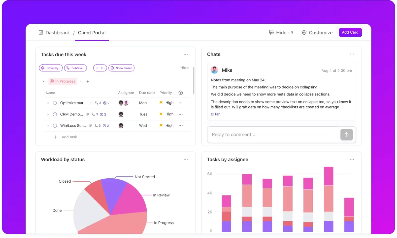 ClickUp에서 클라이언트 대시보드 구축하기