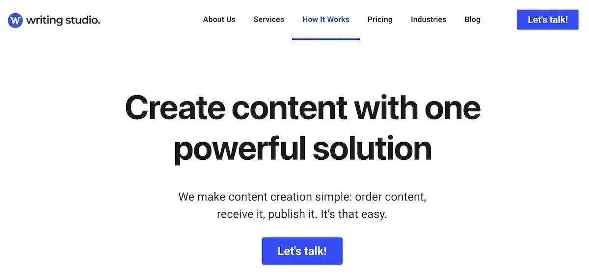 Serviços de redação de conteúdo: página Como funciona no Writing Studio