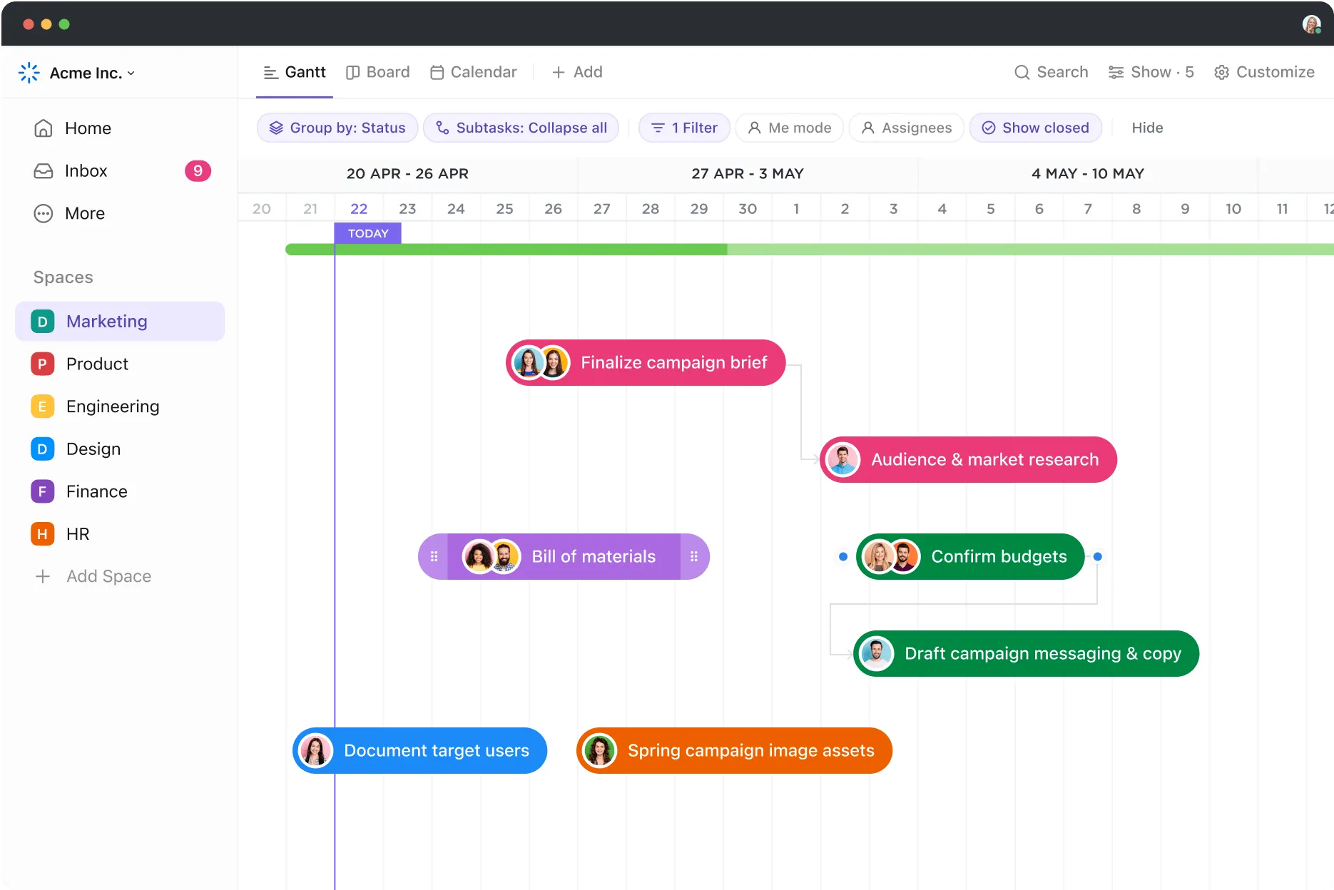 ClickUp 3.0 Egyszerűsített Gantt-diagram