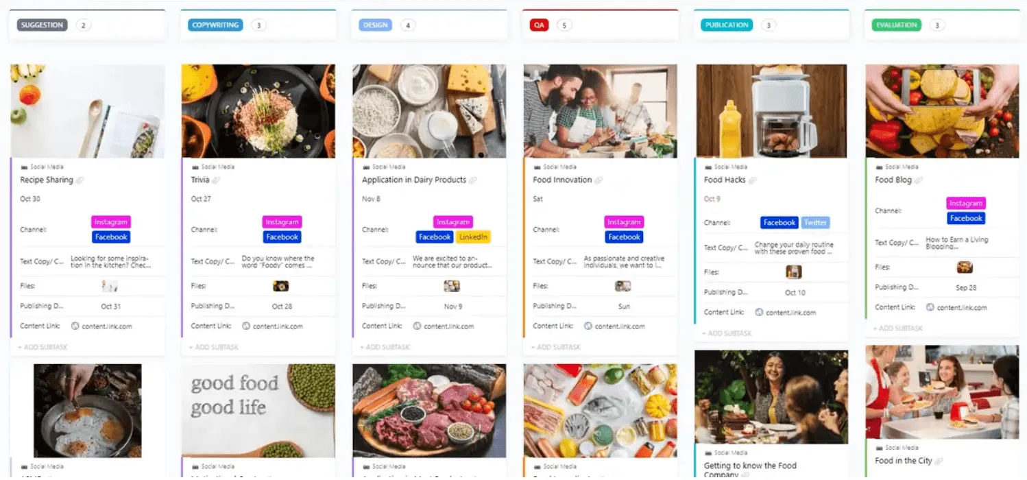ClickUp'ın Sosyal Medya Şablonu, sosyal medya varlığınızı tek bir yerden yönetmenize yardımcı olmak için tasarlanmıştır.