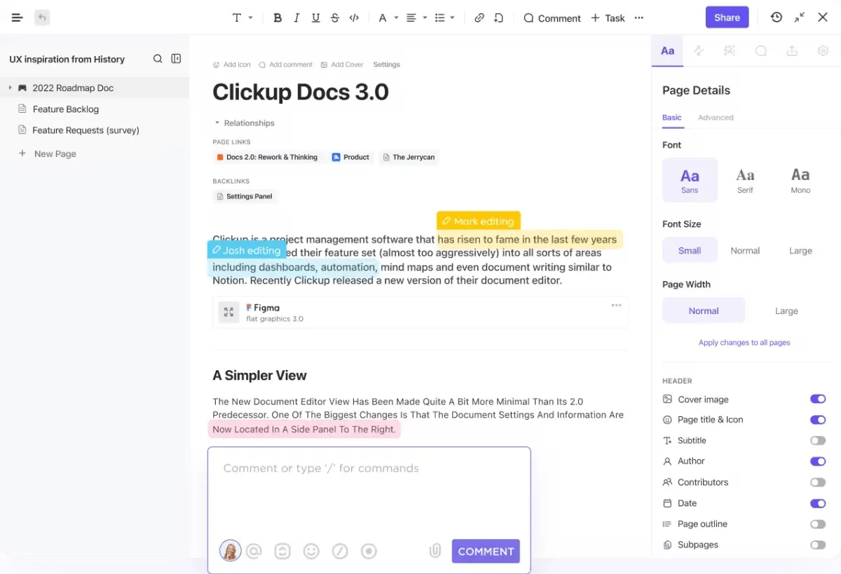 Zjednodušte spolupráci týmu pomocí ClickUp Docs