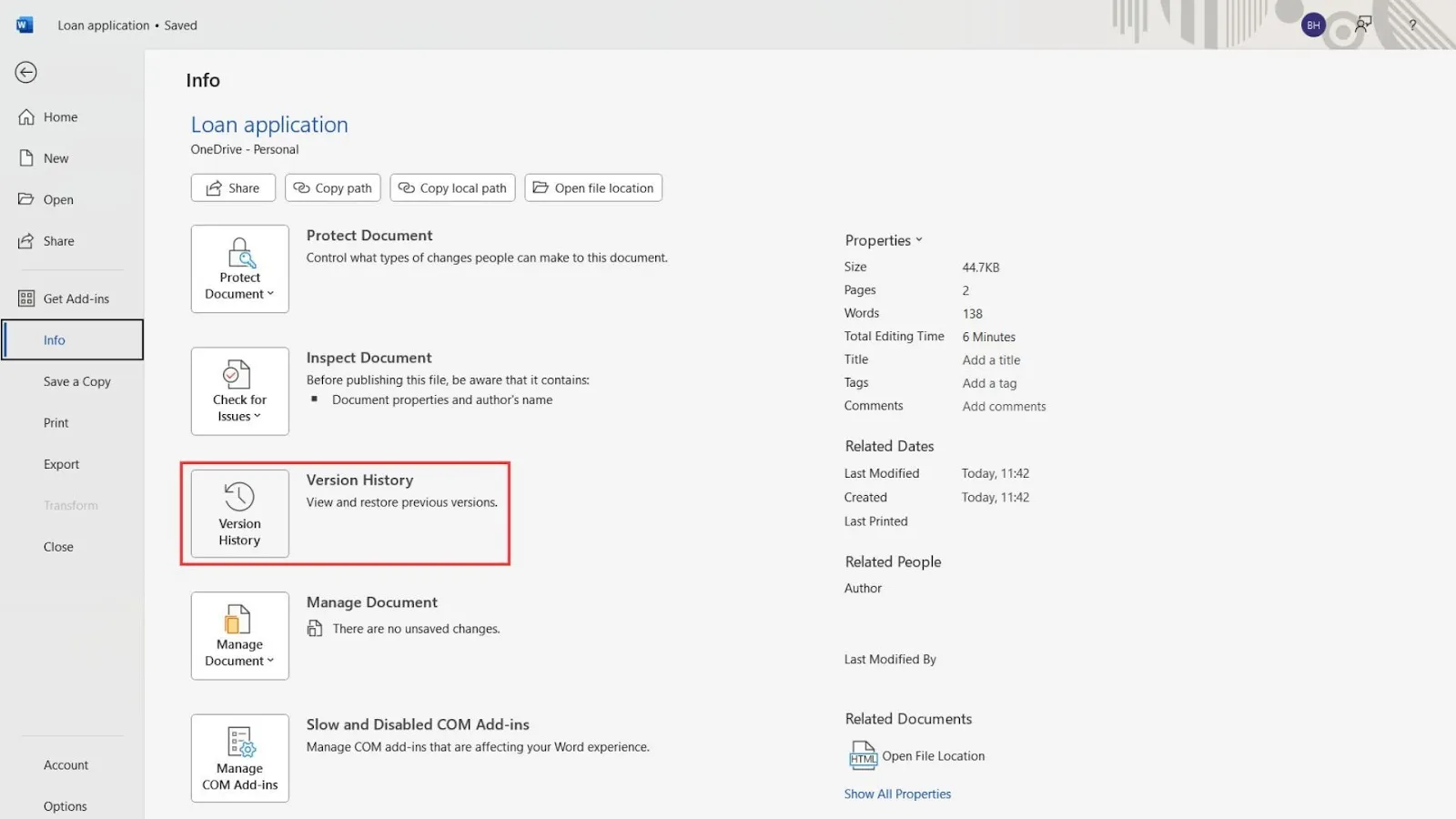 ประวัติเวอร์ชันใน Word