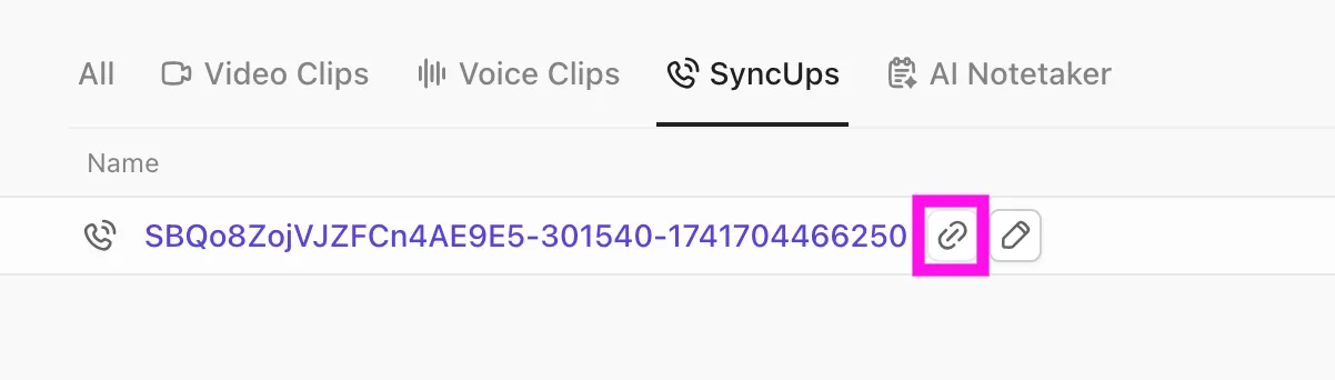 ClickUp SyncUp: 플랫폼 또는 Zoom 계정 내에서 공유할 때 Zoom 링크 대신 SyncUp 링크를 복사하세요.