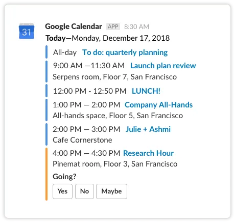 Intégration de Slack à Google Agenda