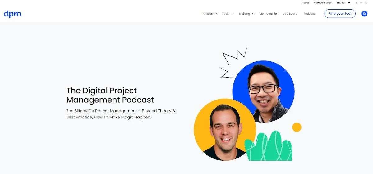Página de inicio del podcast de gestión de proyectos digital