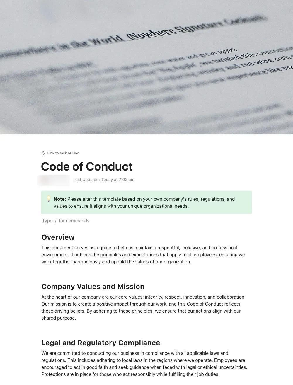 Plantilla de código de conducta de ClickUp