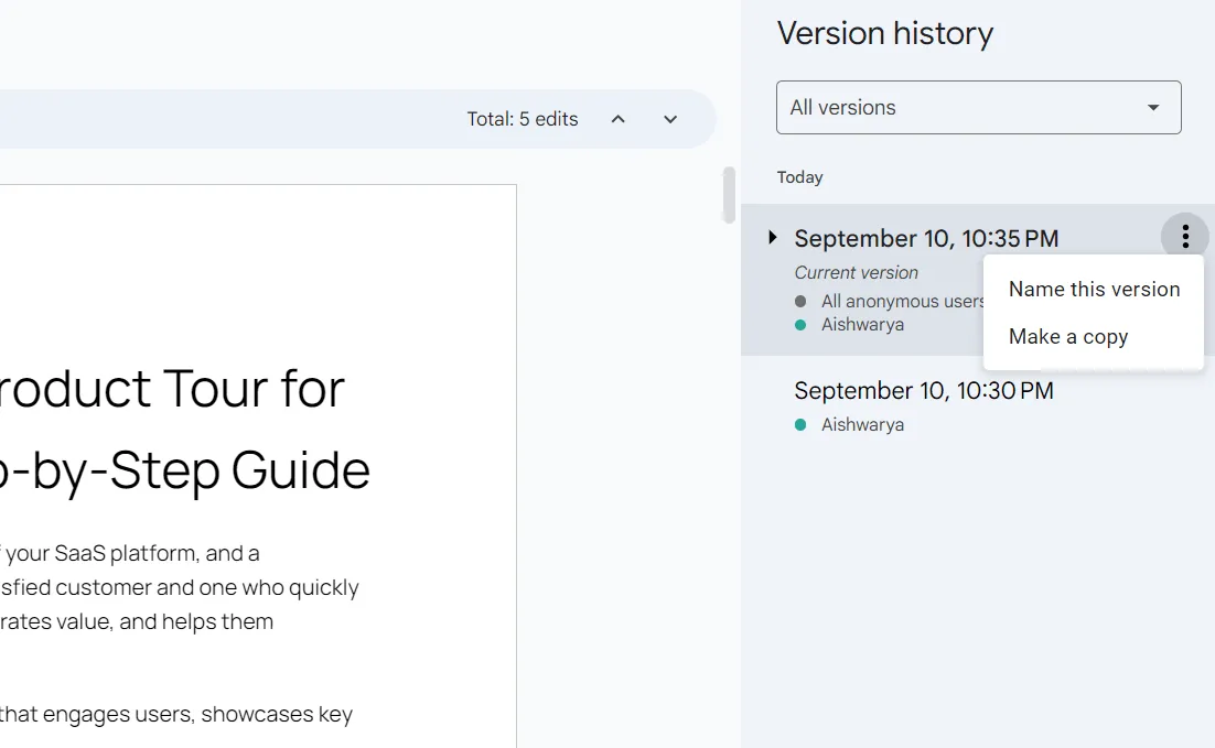 Copie uma versão do documento no Google Docs