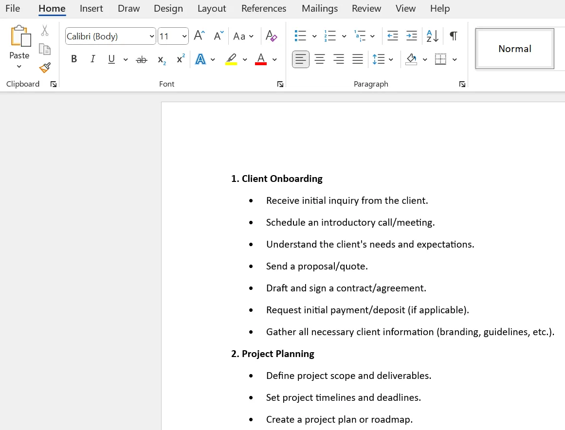 Lägga till åtgärdspunkter för att skapa en checklista i Microsoft Word