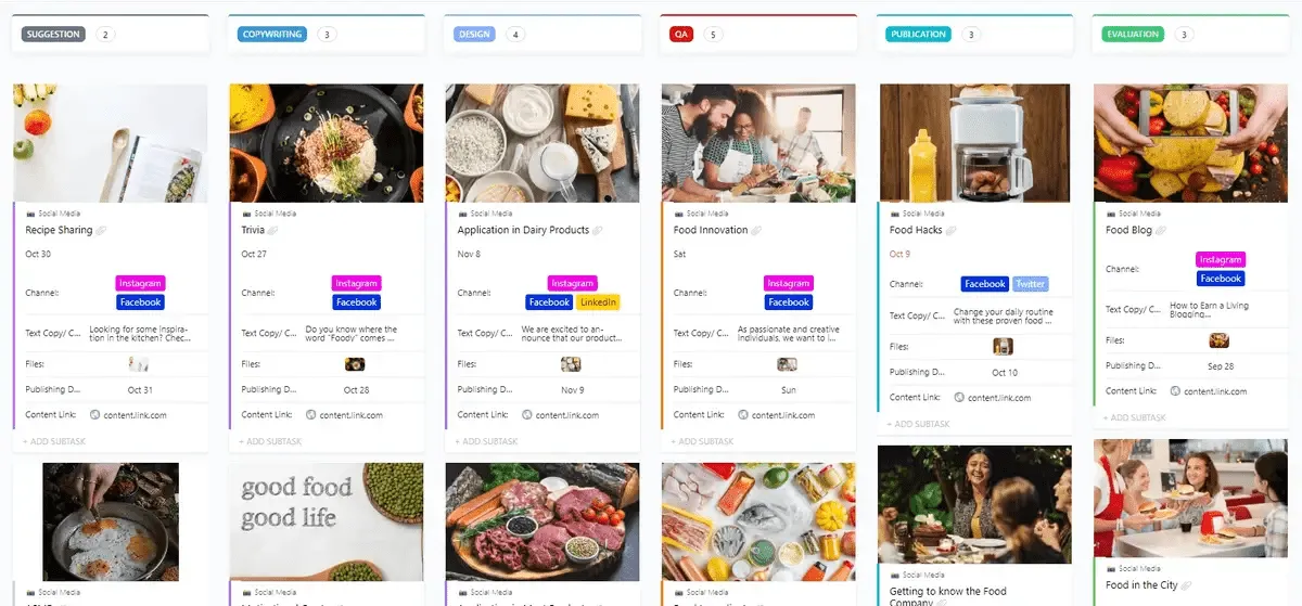La plantilla para redes sociales de ClickUp está diseñada para ayudarte a gestionar tu presencia en las redes sociales desde un solo lugar.