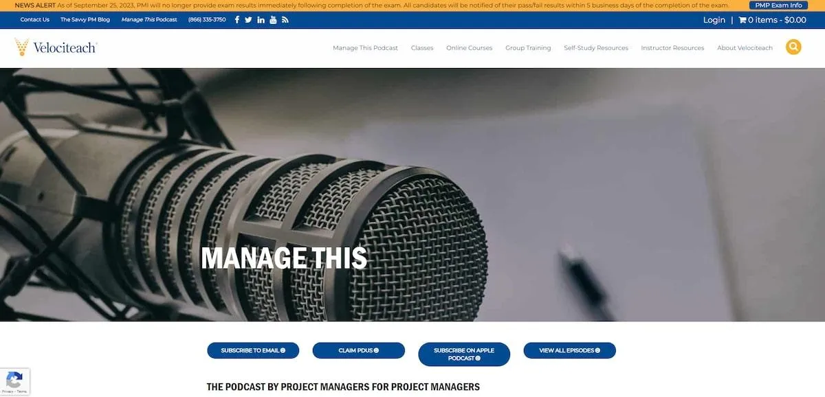 Página de inicio del podcast Manage This