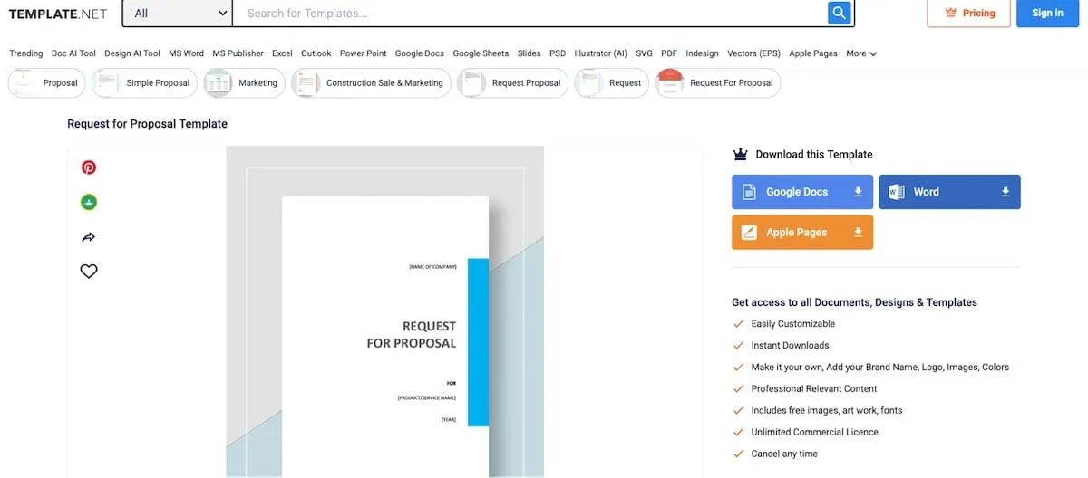 Modèle de demande de proposition Microsoft Word par Template.net