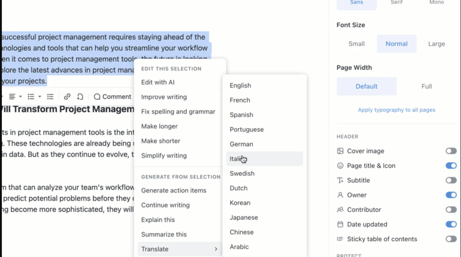 Use o ClickUp Brain para traduzir seu texto