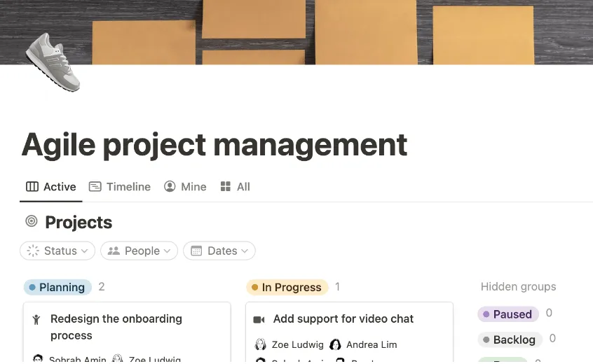 Notion Agile projektmenedzsment sablon
