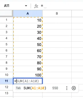 SUM Google Sheets Cheat Sheet