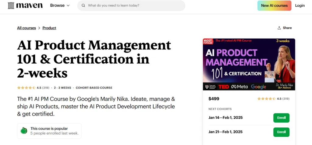 Курсове по изкуствен интелект за продуктови мениджъри: AI Product Management 101 &amp; Certification от д-р Марили Ника чрез Maven Learning