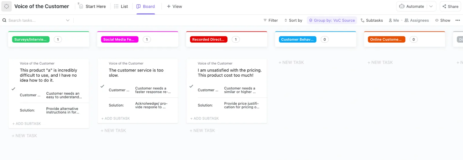 Le modèle « La voix du client » vous permet de mieux comprendre les frustrations de vos clients afin que vous puissiez trouver des solutions.