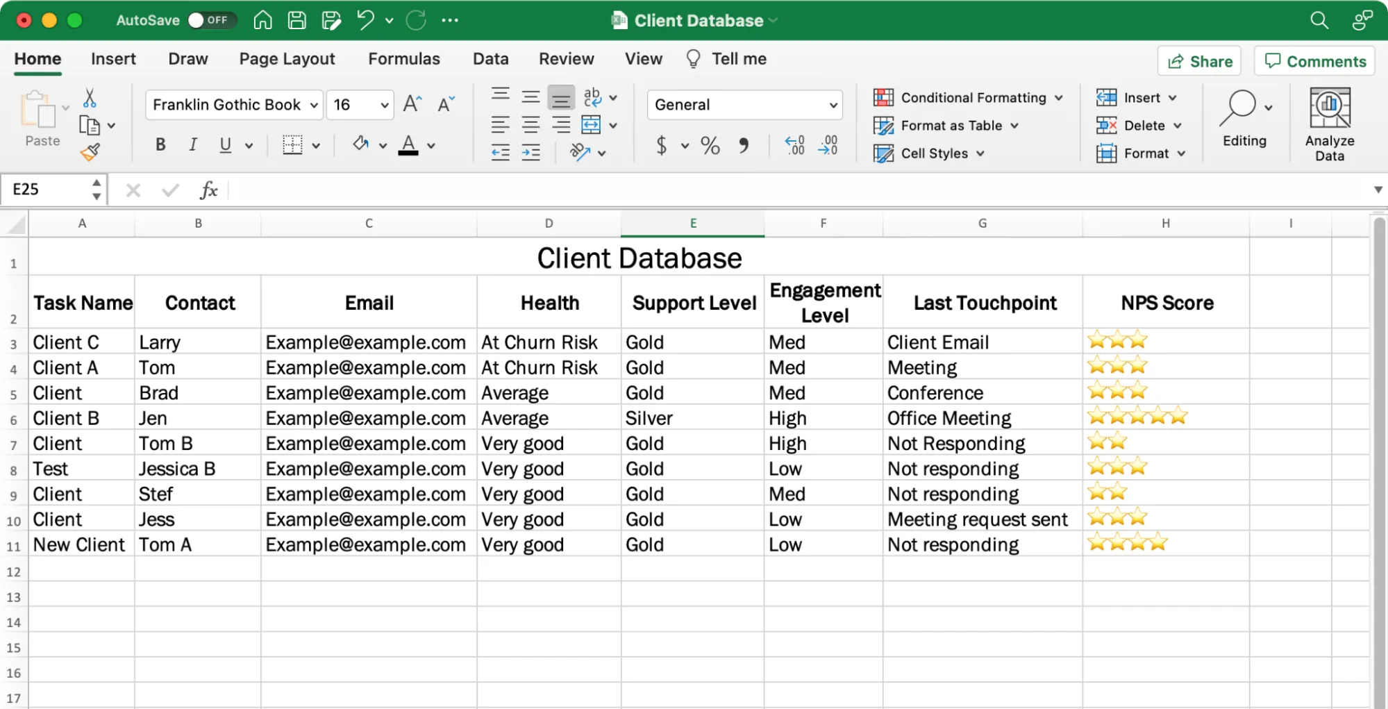 Nhập dữ liệu vào cơ sở dữ liệu Excel dưới tiêu đề hàng đầu tiên