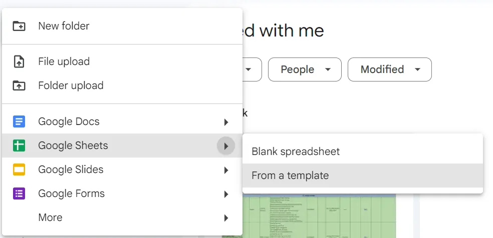 Erstellen einer neuen Tabelle in Google Drive
