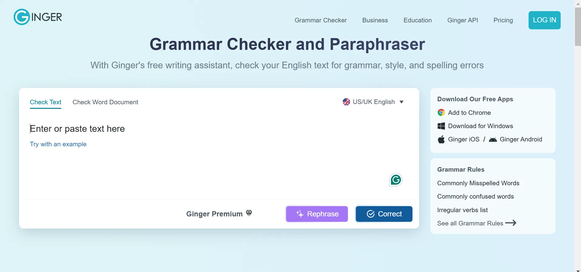 Ginger Software adalah alat berbasis AI yang menyediakan layanan pengecekan tata bahasa dan bantuan penulisan untuk pelajar, profesional, dan pembelajar bahasa.