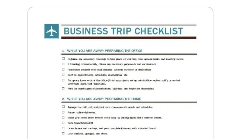 Word-checklist voor zakenreizen