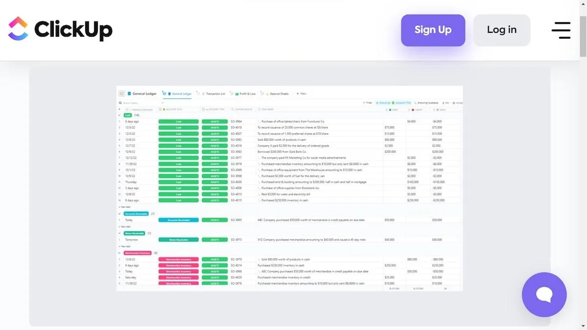 Modèle de journal et grand livre ClickUp