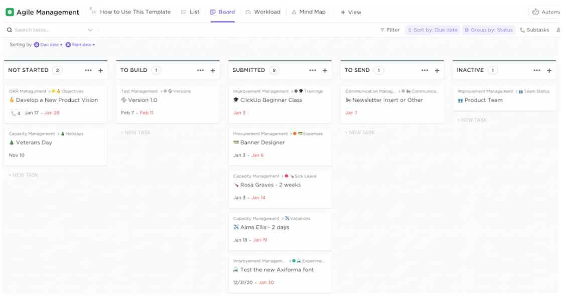 Modelo de gerenciamento ágil de projetos do ClickUp