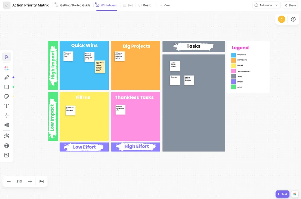 Plantilla de matriz de prioridades de acciones de ClickUp