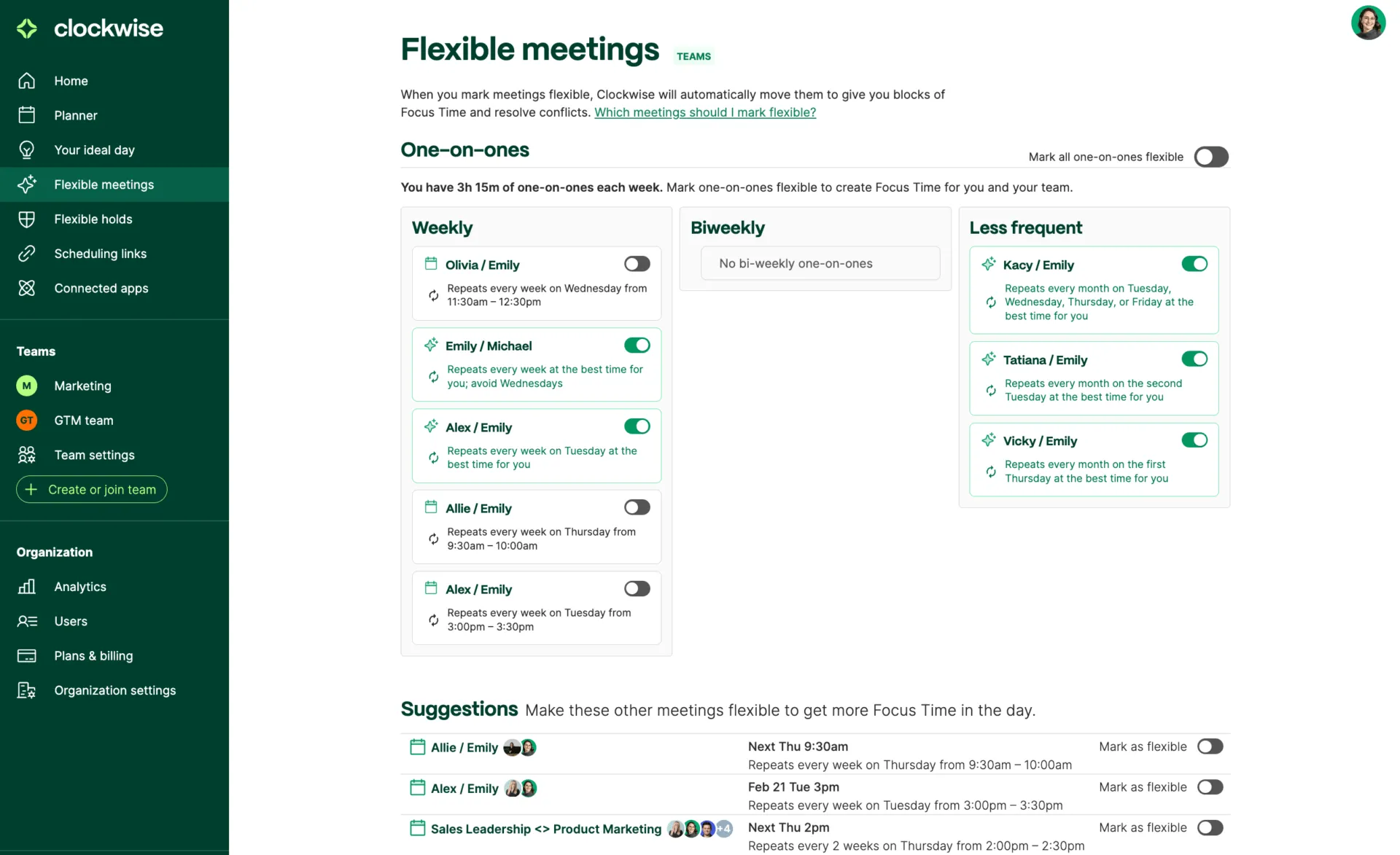 Extensión Clockwise Google Calendar para programar reuniones flexibles