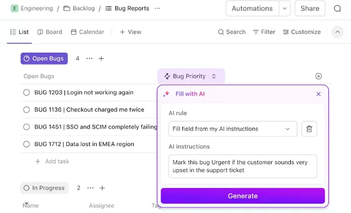 Automatizáljon számos feladatot a szervezetében a ClickUp AI Fields segítségével