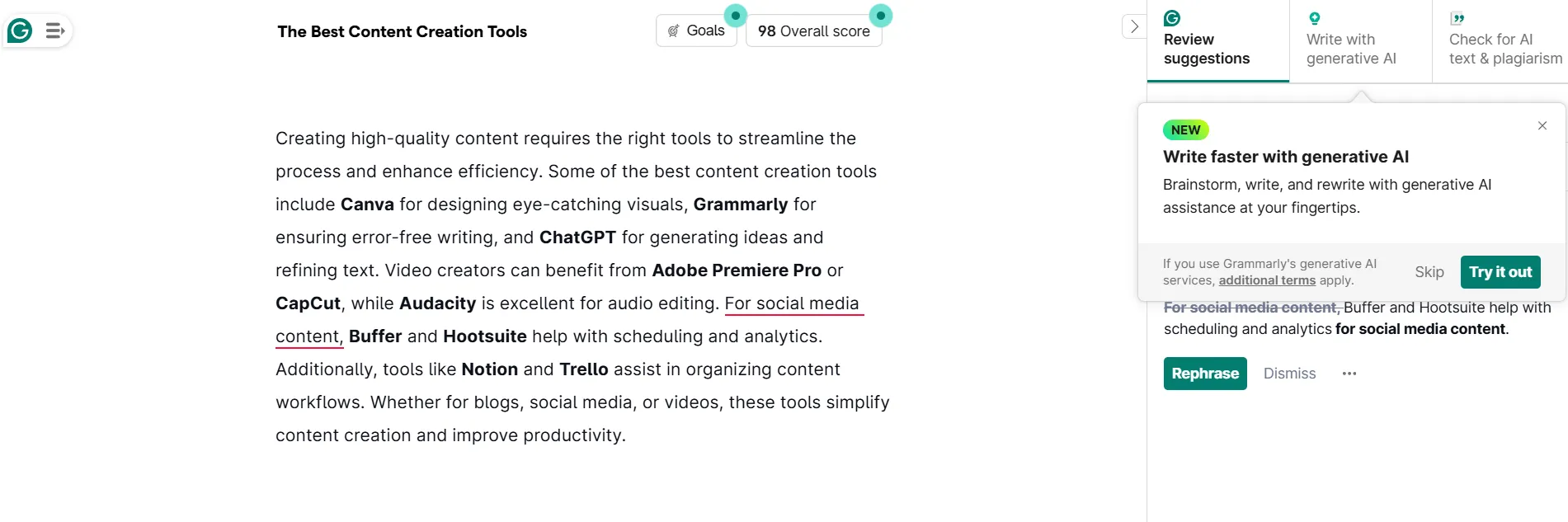 Grammarly Dashboard: AI-skrivverktyg