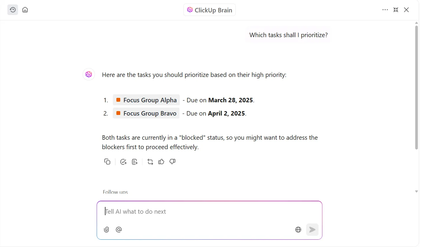 Optimice su programación con ClickUp Brain.