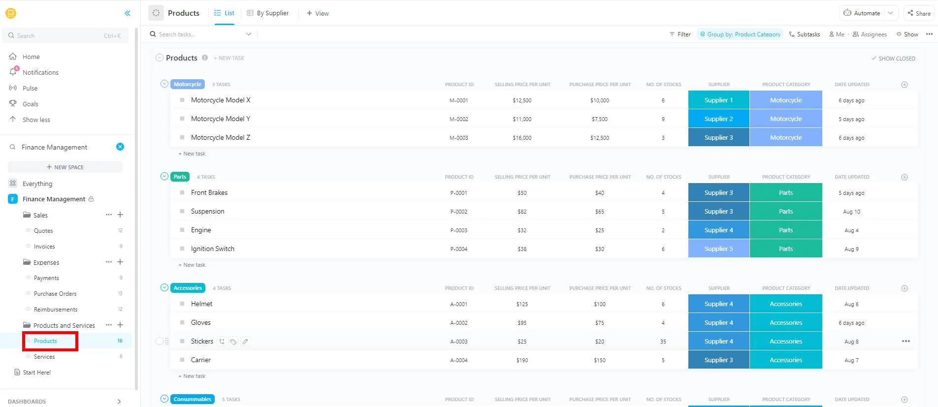 เทมเพลตการจัดการการเงิน ClickUp - เทมเพลตติดตามการชำระหนี้