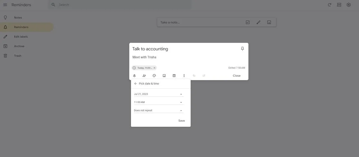 Google Keep so với OneNote: Nhắc nhở của Google Keep