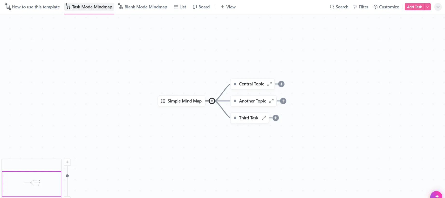 Vertiefen Sie sich in Strategien und Taktiken mit der ClickUp Simple Mind Map Workflow-Vorlage.