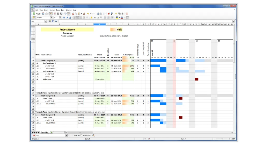 Gantt-Diagramm-Vorlage von LibreOffice