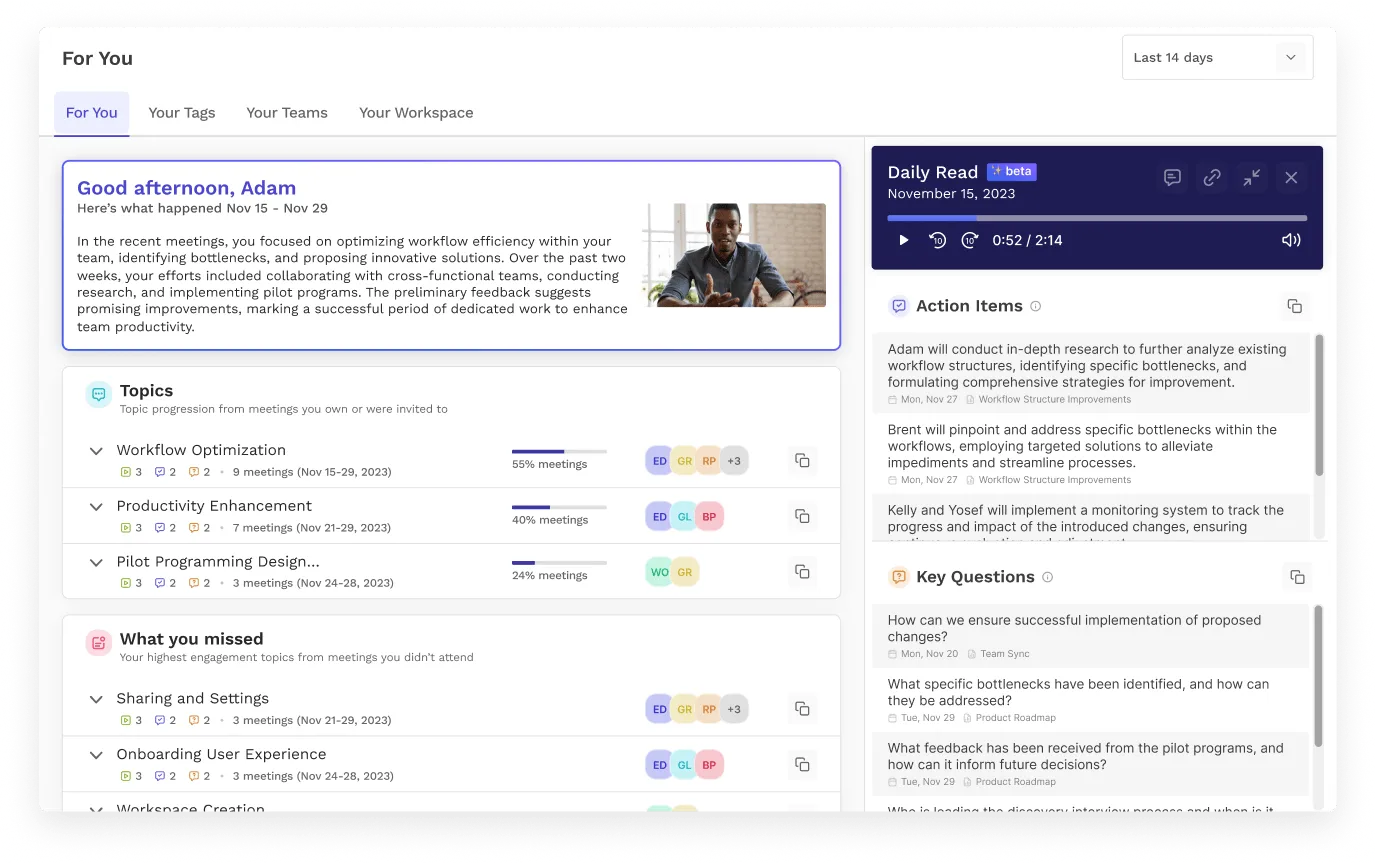 Read.ai Dashboard: KI-Generator für Meeting-Protokolle