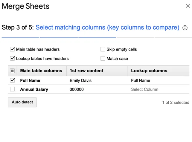 Langkah 3 untuk menggunakan add-on 'Merge Sheets' di Google Sheets