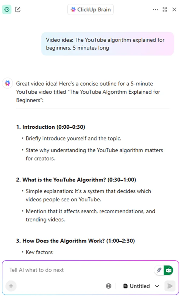 ClickUp Brain: como automatizar a redação de roteiros para o YouTube com IA