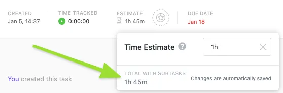 Adicione estimativas de tempo e acompanhe-as em relação às suas tarefas usando as Estimativas de Tempo do ClickUp