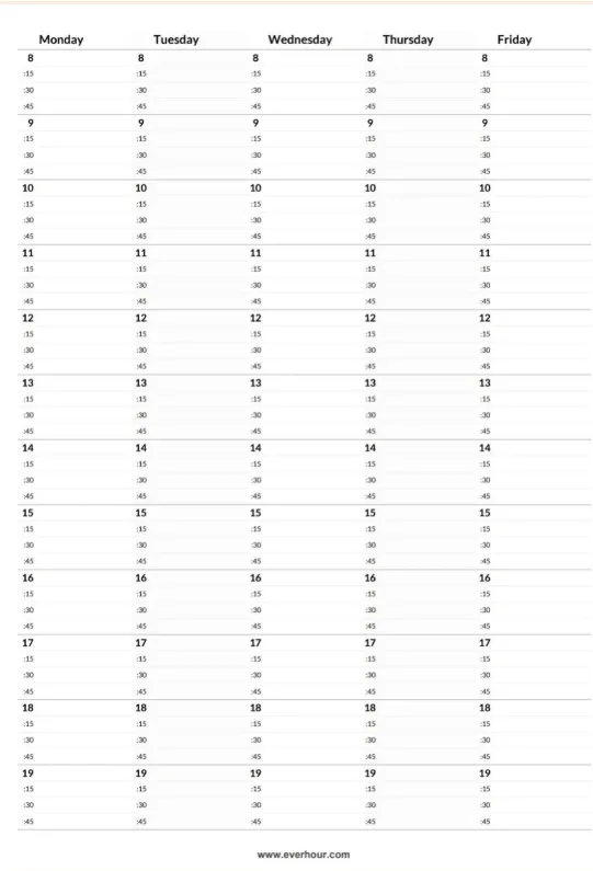 Šablona pro týdenní časové blokování Google Sheets od Everhour: šablona pro časové blokování Google Sheets