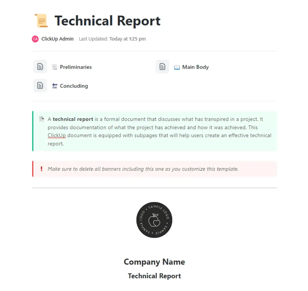 Indica in modo efficace lo scopo e l'ambito del tuo rapporto con il modello di copertina per rapporti tecnici di ClickUp.